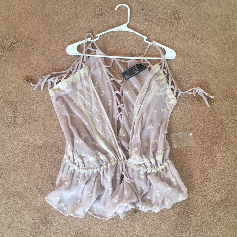 Free People crochet deep v neck wrap top